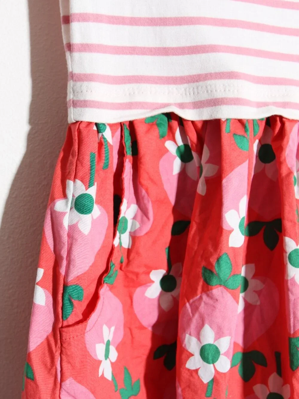 Mini Boden Mini Boden Long Sleeve Twirl Dress Strawberry Stripe Pink Size 7-8